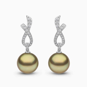 Jazz 18K Gold Pistachio Tahitian Pearl and Diamond Ribbon Earrings