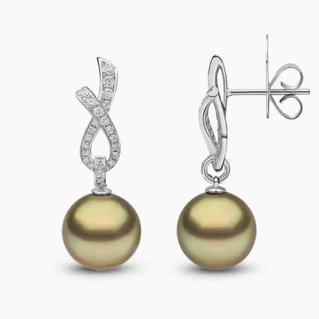 Jazz 18K Gold Pistachio Tahitian Pearl and Diamond Ribbon Earrings