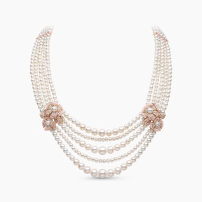 Cleopatra 18K Gold Freshwater Pearl Diamond and Pink Opal Necklace