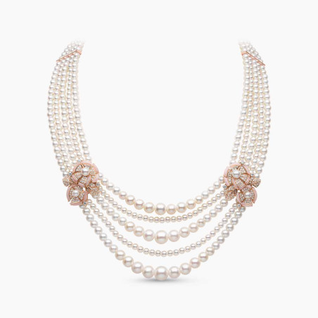 Cleopatra 18K Gold Freshwater Pearl Diamond and Pink Opal Necklace