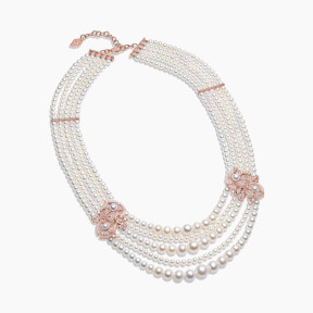 Cleopatra 18K Gold Freshwater Pearl Diamond and Pink Opal Necklace