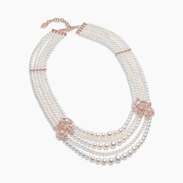 Cleopatra 18K Gold Freshwater Pearl Diamond and Pink Opal Necklace