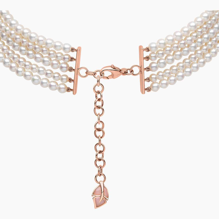 Cleopatra 18K Gold Freshwater Pearl Diamond and Pink Opal Necklace