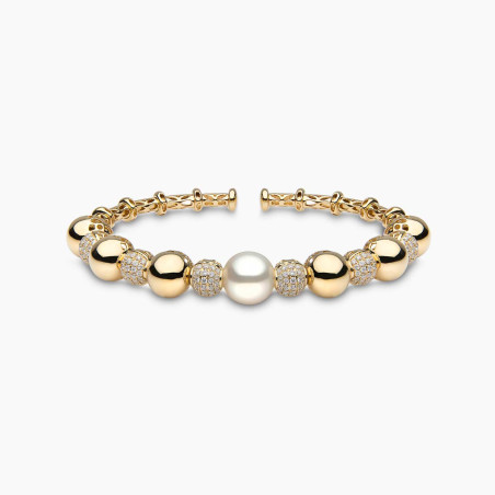 Starlight 18K Gold South Sea Pearl and Diamond Bangle