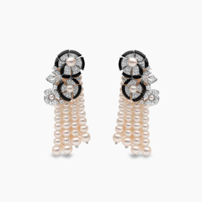 Cleopatra 18K Gold Freshwater Pearl, Diamond and Onyx Earrings