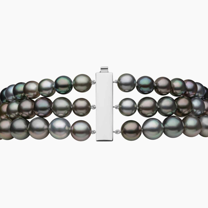 Classic 18K Gold Mixed Tahitian Pearl Triple Row Necklace