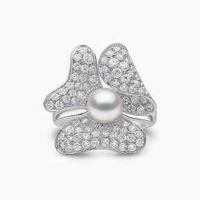Пръстен с флорални перли и диаманти Contessa 18K злато Akoya