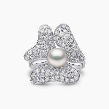 Пръстен с флорални перли и диаманти Contessa 18K злато Akoya