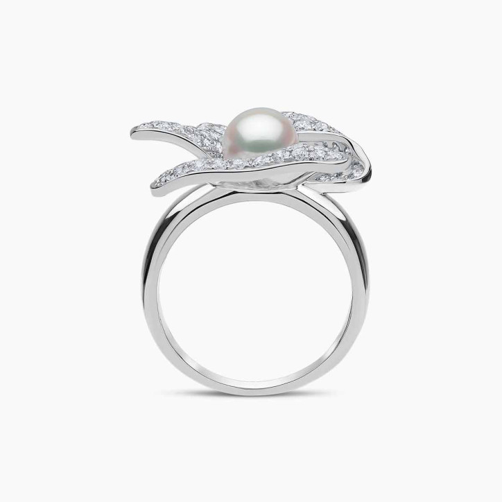 Пръстен с флорални перли и диаманти Contessa 18K злато Akoya