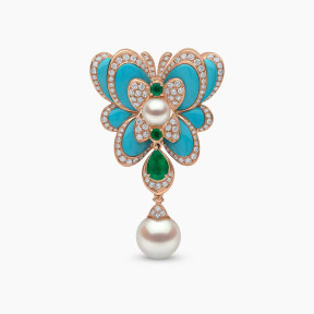 Cleopatra 18K Rose Gold Freshwater Pearl and Gemstone Butterfly Brooch