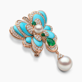 Cleopatra 18K Rose Gold Freshwater Pearl and Gemstone Butterfly Brooch