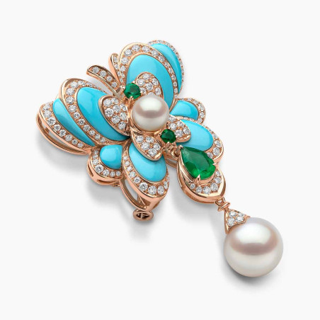 Cleopatra 18K Rose Gold Freshwater Pearl and Gemstone Butterfly Brooch