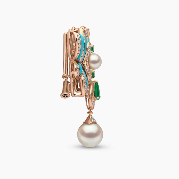 Cleopatra 18K Rose Gold Freshwater Pearl and Gemstone Butterfly Brooch