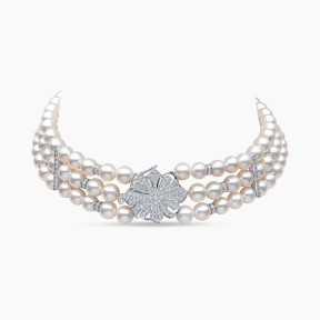 Classic 18K White Gold Freshwater Pearl and Diamond Clasp Choker