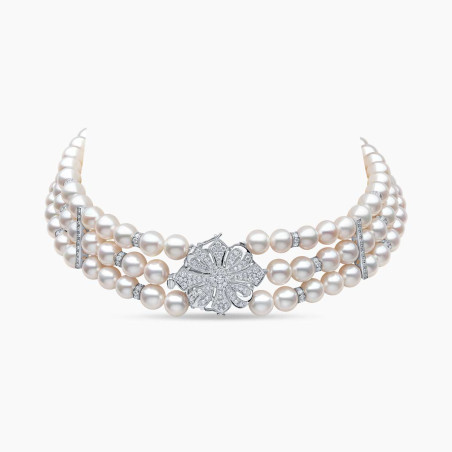 Classic 18K White Gold Freshwater Pearl and Diamond Clasp Choker