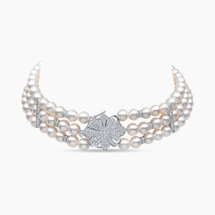 Classic 18K White Gold Freshwater Pearl and Diamond Clasp Choker