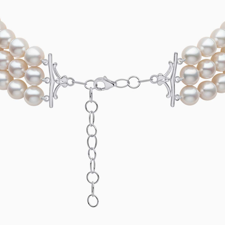 Classic 18K White Gold Freshwater Pearl and Diamond Clasp Choker