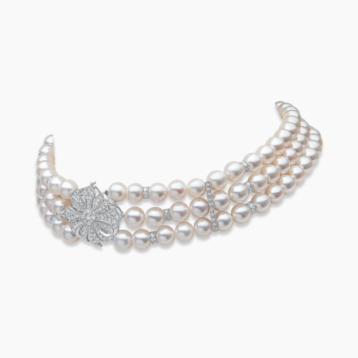Classic 18K White Gold Freshwater Pearl and Diamond Clasp Choker