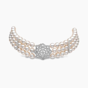 Classic 18K White Gold Freshwater Pearl and Diamond Clasp Choker