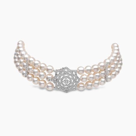 Classic 18K White Gold Freshwater Pearl and Diamond Clasp Choker