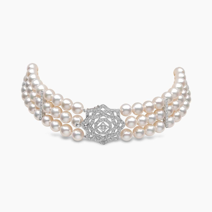 Classic 18K White Gold Freshwater Pearl and Diamond Clasp Choker
