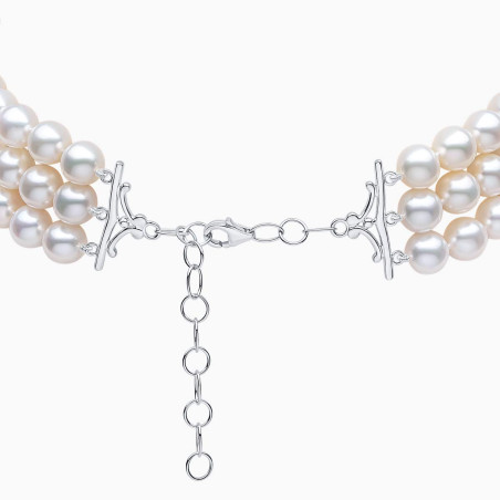Classic 18K White Gold Freshwater Pearl and Diamond Clasp Choker